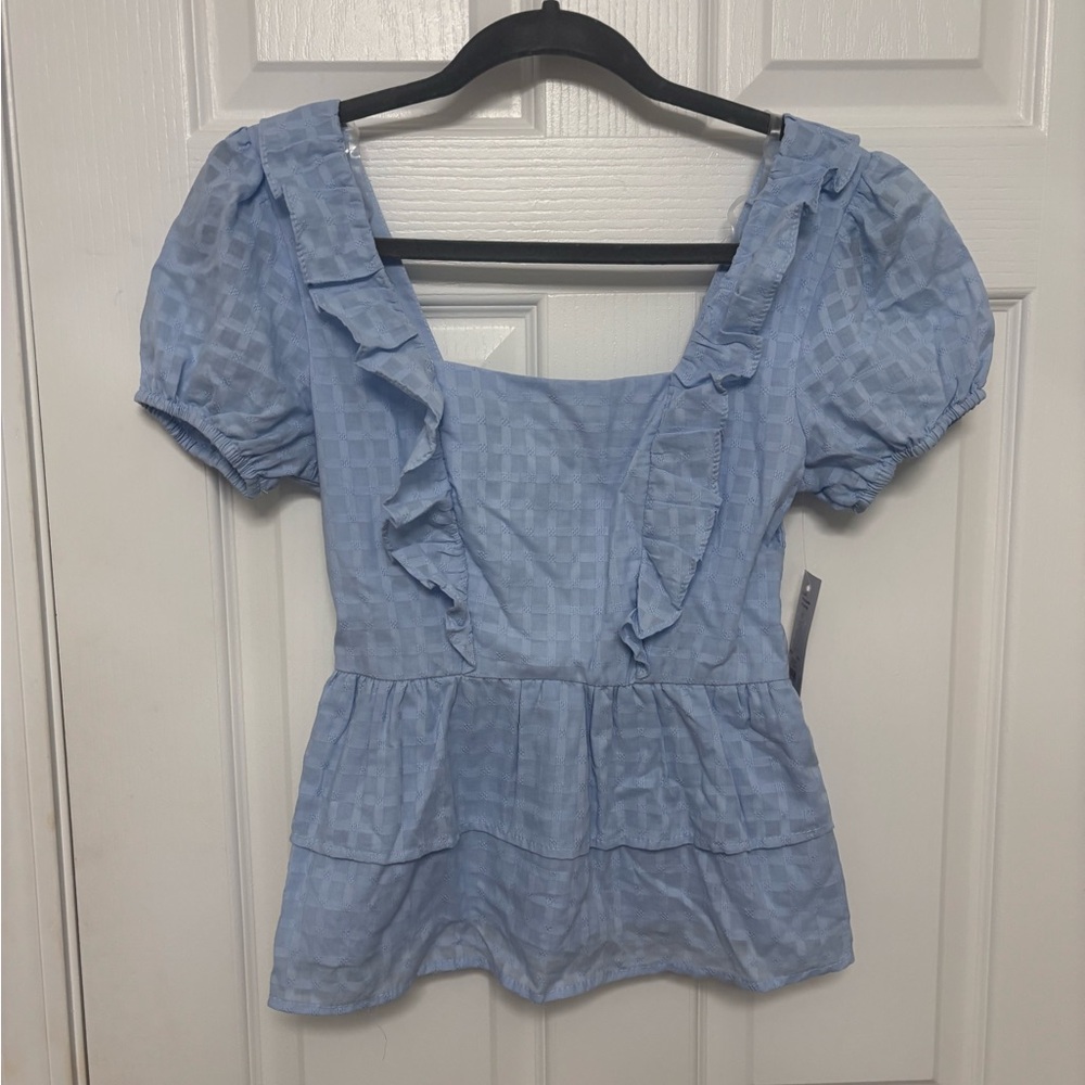 SO Elegant Light Blue Ruffled Blouse. XS. New with tags.